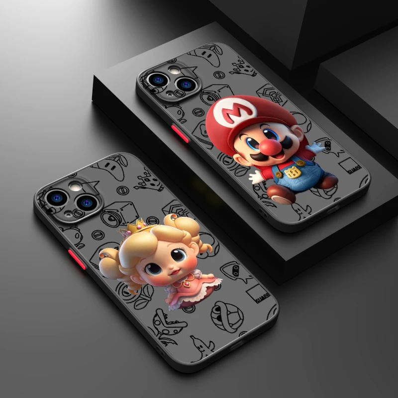 Cute Cartoon Game Mario Phone Case For iPhone 15 14 13 12 11 Pro Max mini XS XR X 8 7 6 Plus SE Frosted Translucent Cover