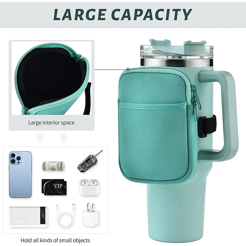 Water Bottle Pouch For Stanley Quencher Adventure 40oz tumbler pouch withPocket for Cards Keys Wallet Earphone Compact Versatile