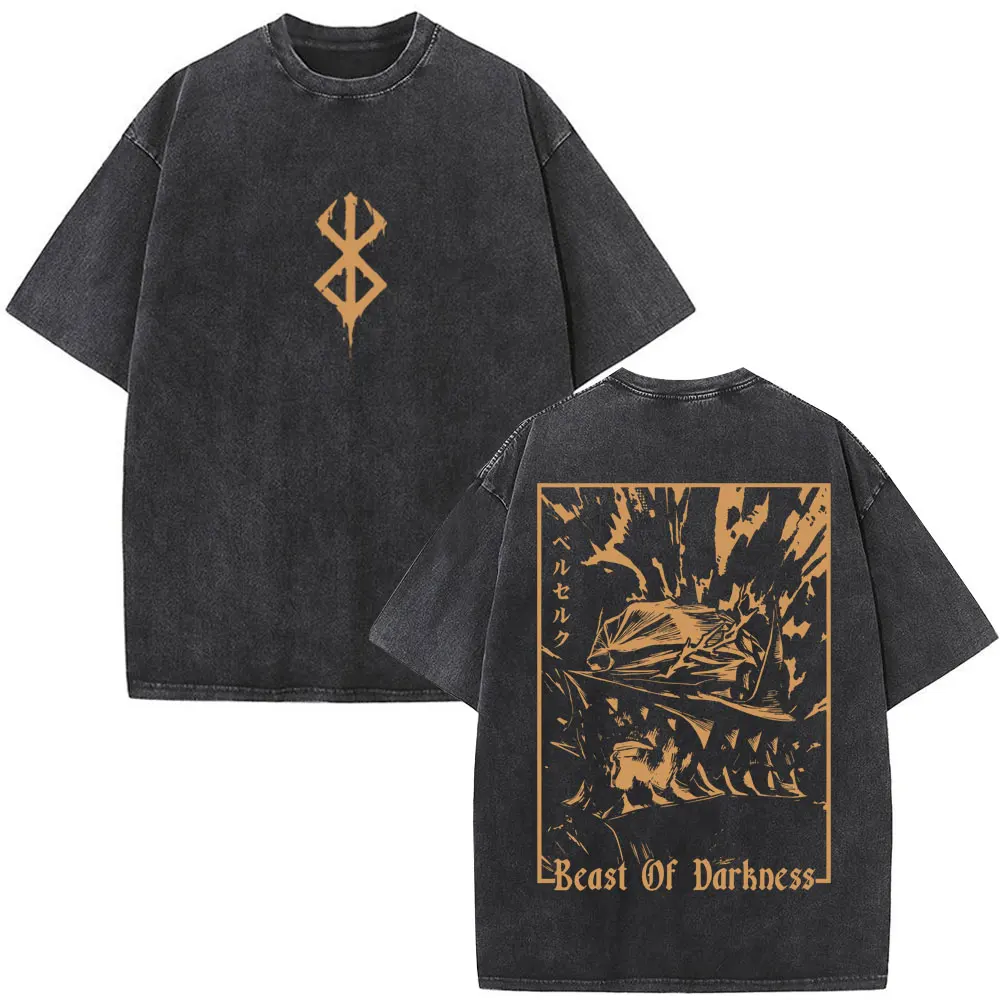 Limted Washed Anime Berserk Guts T-shirt Harajuku Manga Gatsu Griffith Zodd O-Neck Tee Shirt Men Women Cotton Casual Loose Tees view 3