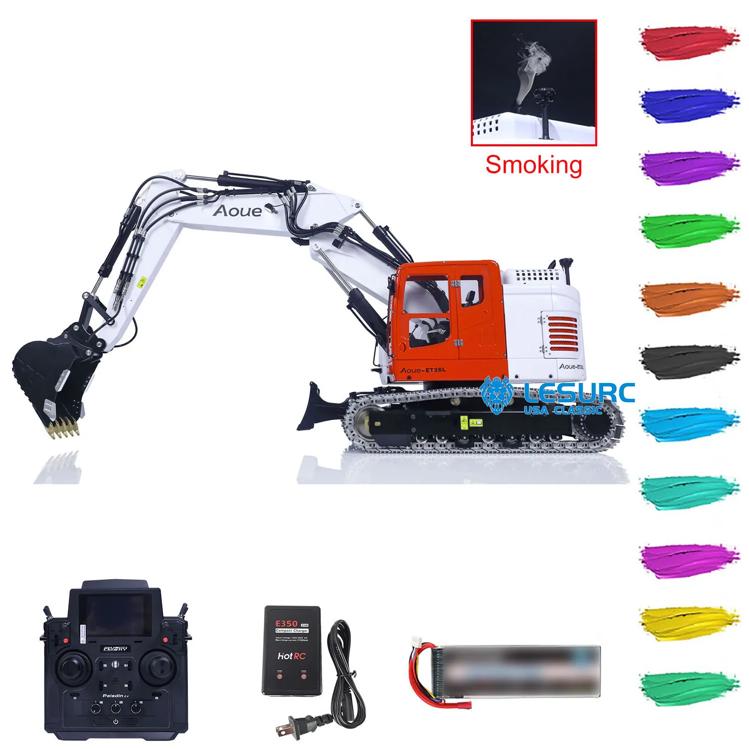 LESU 1/14 Hydraulic RC Excavator Assembled Painted Aoue ET26L Remote Control Digger Model With Sounds Smoke Unit Quick Connector