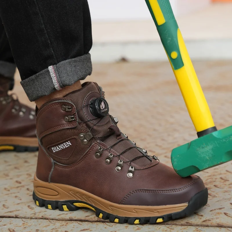 أعلى جودة الصلب تو أحذية عمل الرجال مكافحة سحق المضادة للثقب أحذية أمان في الهواء الطلق زلة مقاومة المشي لمسافات طويلة الأحذية البني