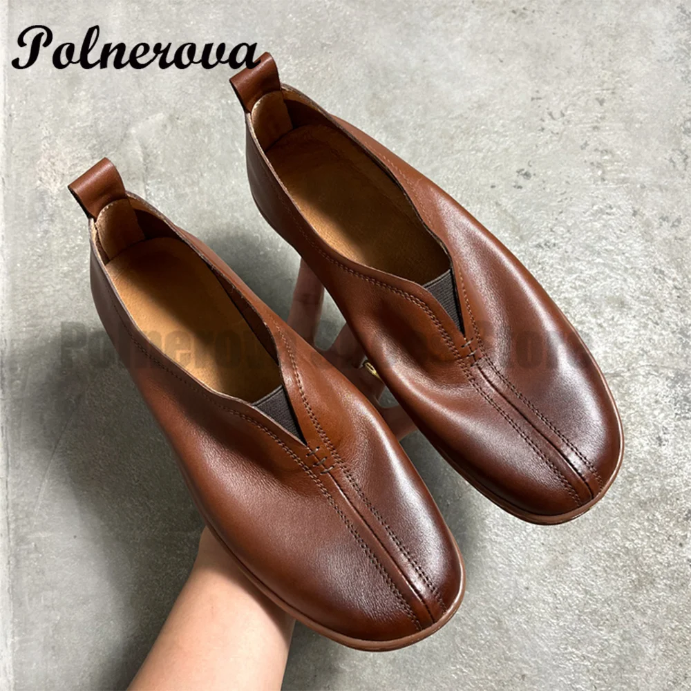 

Cowhide Flat Loafers Men Shoes Chinese Style Vintage Casual Shoes Handmade Soft Leather Shoes Round Toe Handmade Men Shoes