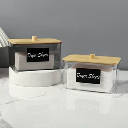 Acrylic Dryer Sheet Holder with Lid, Clear Laundry Sheets Container with Labels, Laundry Pods Storage for Laundry Room Organizat