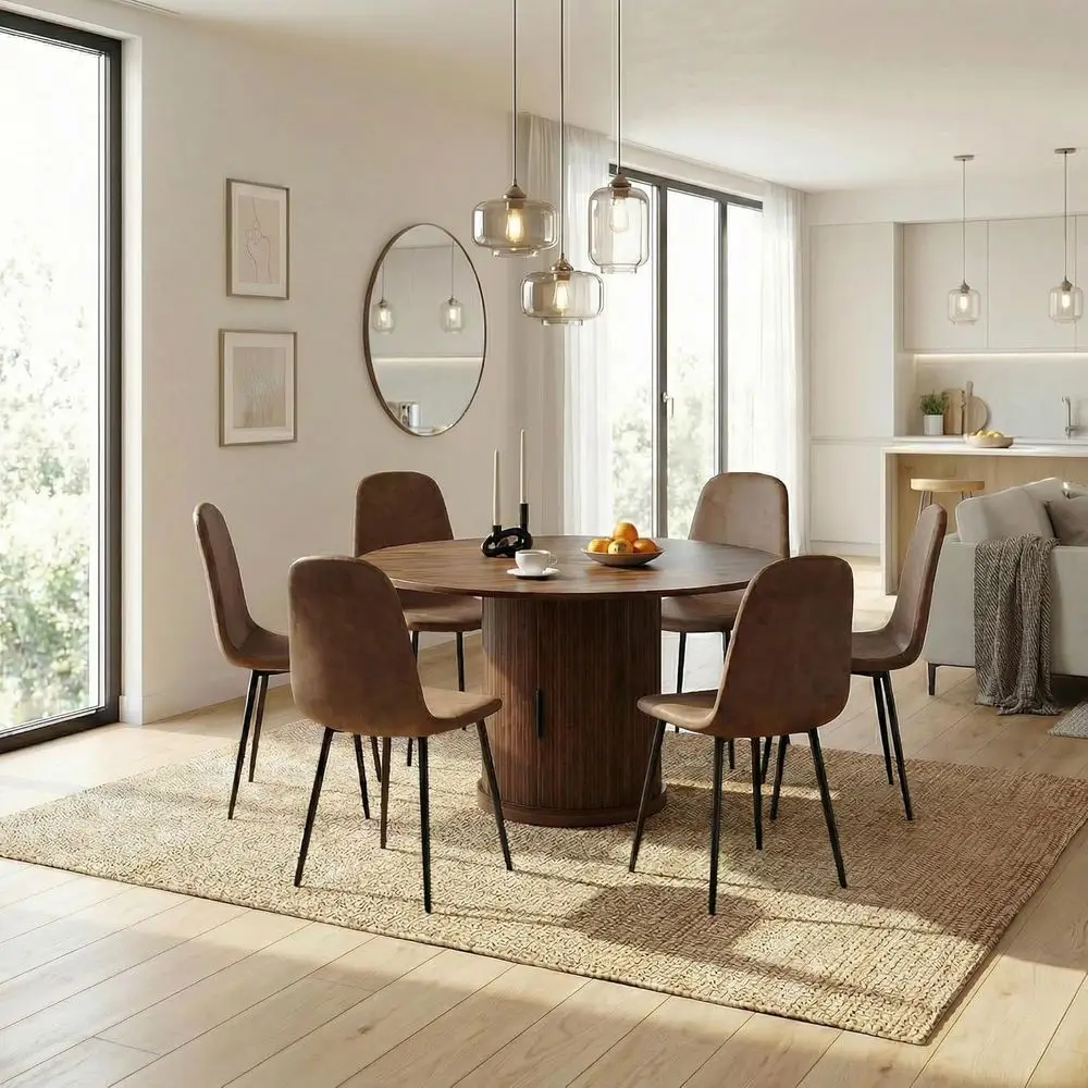 

6-Seat Expandable Wooden Dining Table Set with Storage Base
