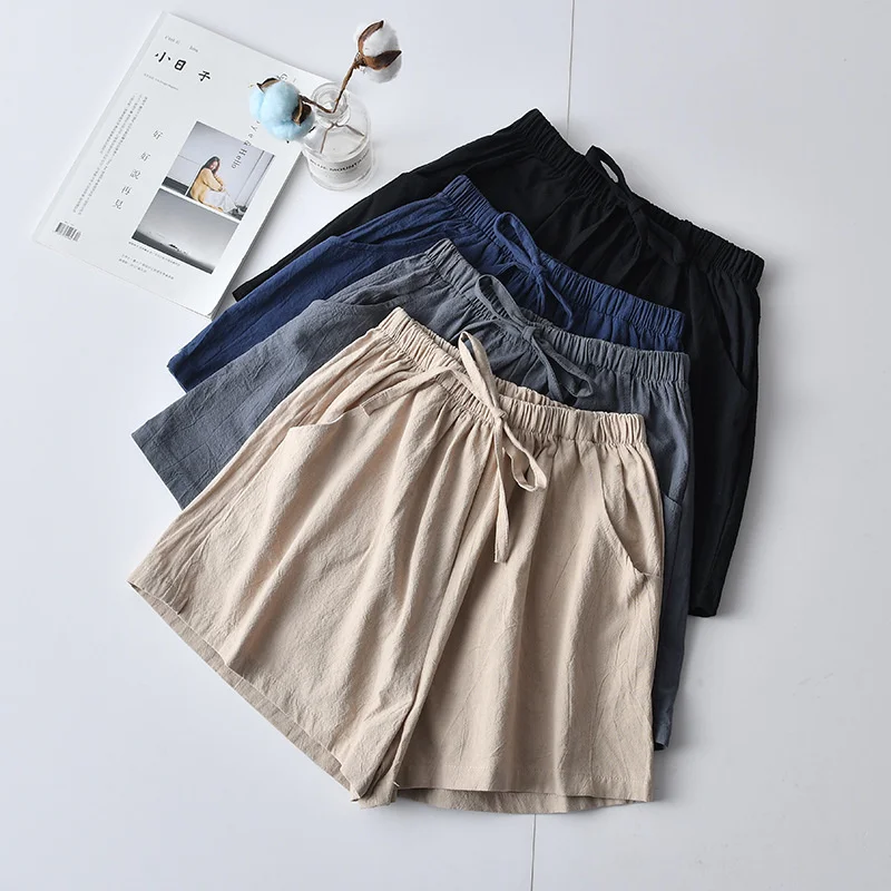 Casual Women\'s Summer Shorts High Waisted Cotton Linen Shorts Summer Solid Sports S-XL Fashion Basic Short Hot Linen Pants