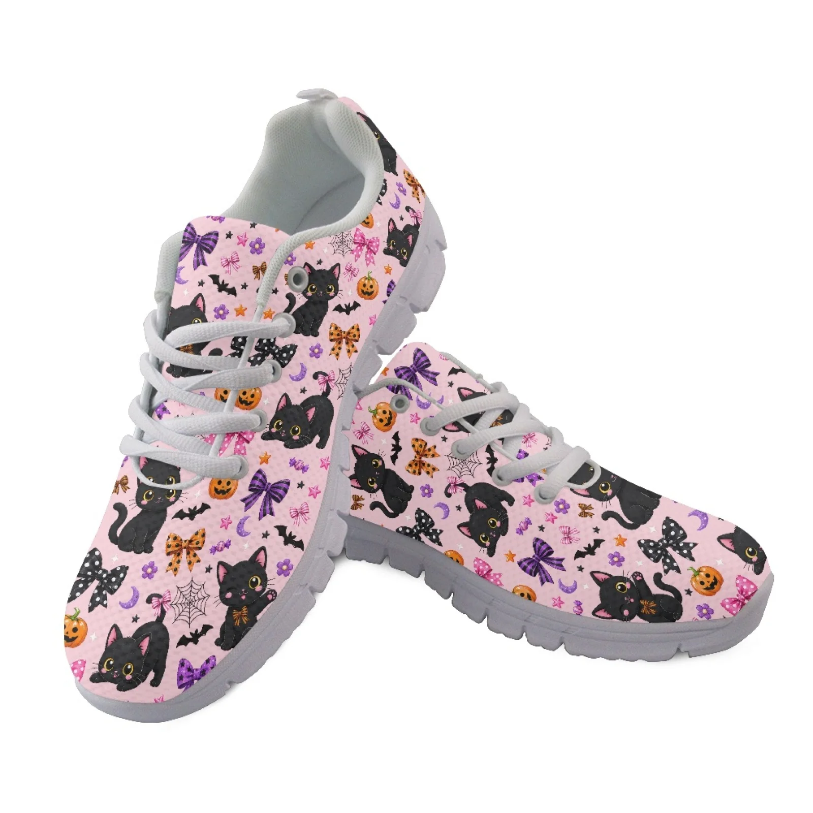 Coloranimal Black Cat Print Women's Tennis Shoes Lightweight Breathable Womens Athletic Walking Sneakers for Travel