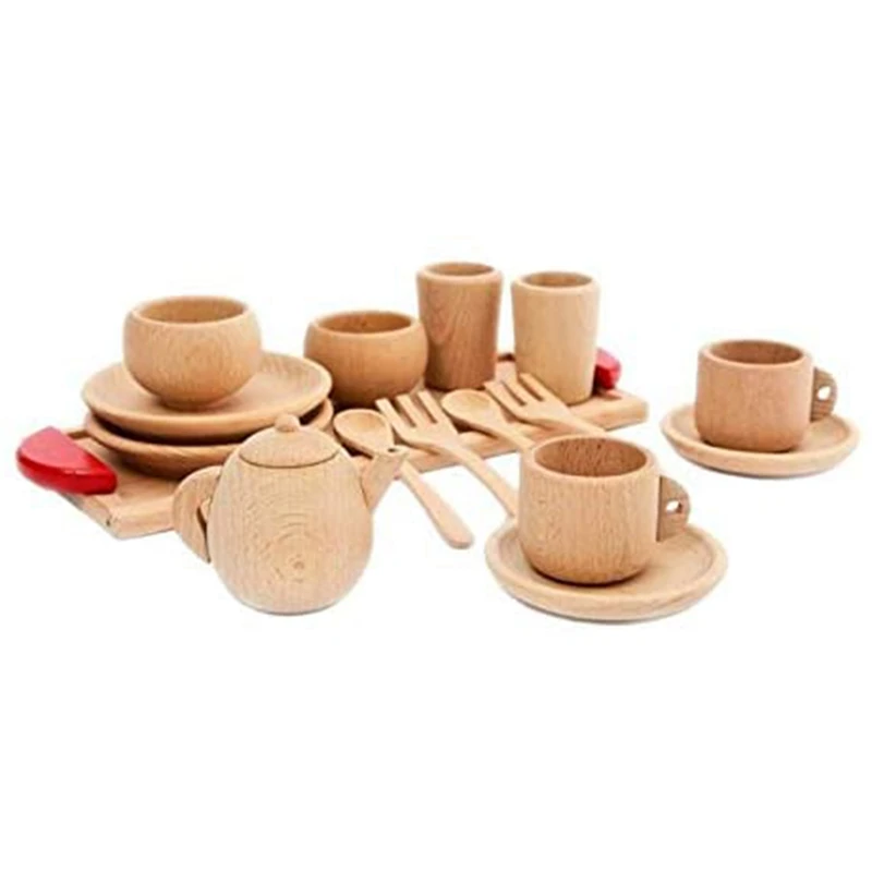 

Wooden Tableware Tools Tea Pot Tea Cup Teatime Party Play Toy, Kids Simulation Play House Kitchen Tableware Accessories