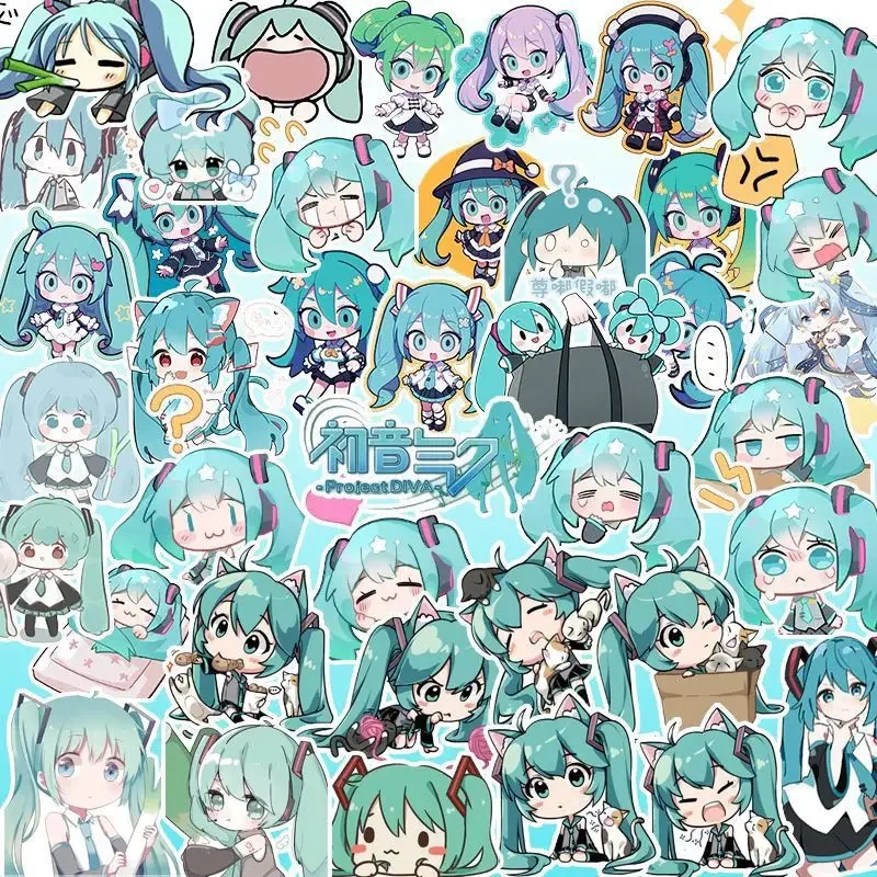 100 قطعة ملصقات Kawaii HatsuneMiku لطيف الكرتون الشارات المجلات القرطاسية جراب هاتف محمول ملصق مضاد للمياه حزمة اللعب
