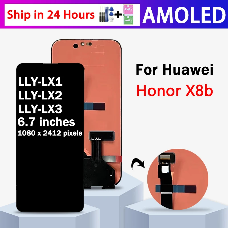 amoled-lcdタッチスクリーンデジタイザー67インチhuawei-honor-x8b-lly-lx1-lx2-lx3honor-x50i-plus-lly-an00用