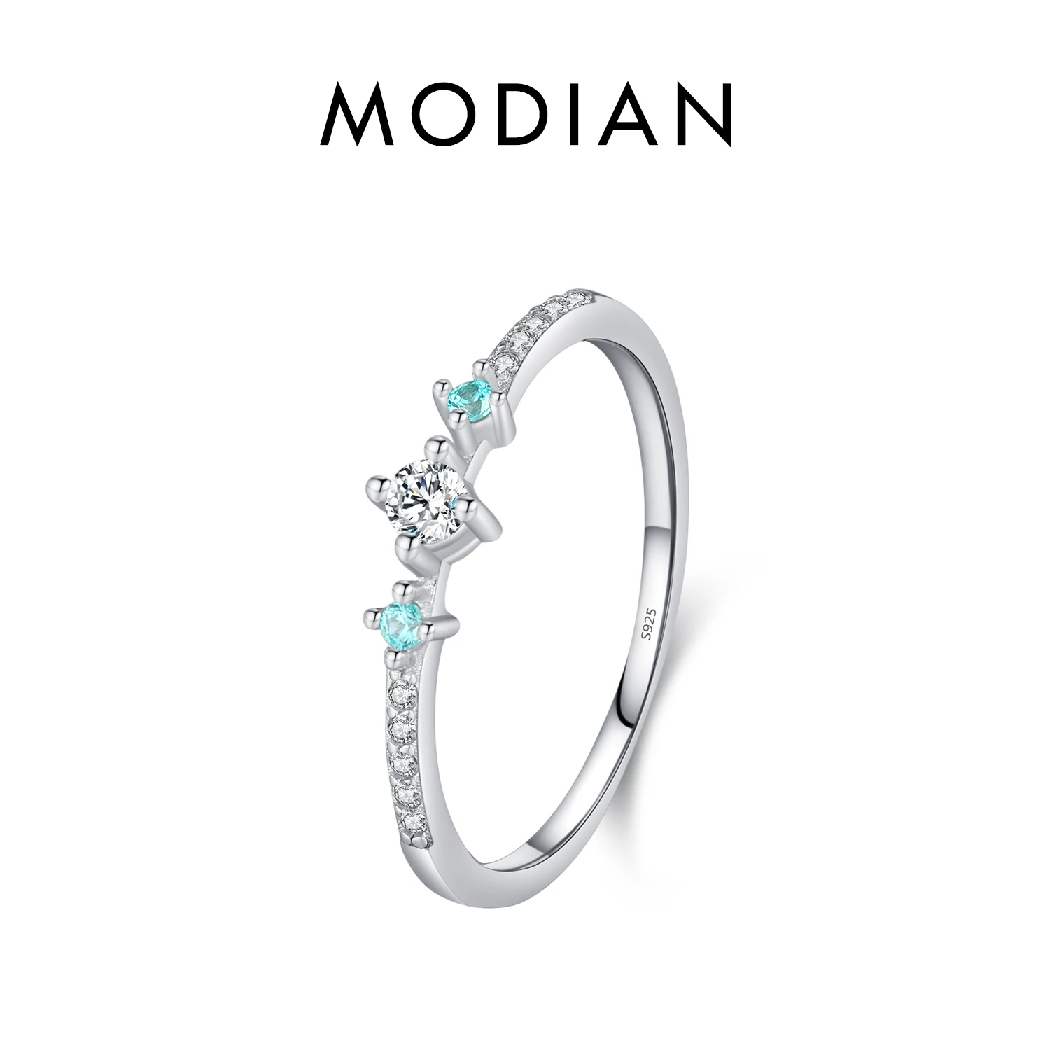 MODIAN 925 Sterling Silver Exquisite Eternity Band Paraiba Color CZ Ring Mint Green Stackable Rings For Women Fine Jewelry image 3
