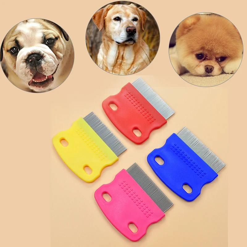Cepillo de limpieza de eliminación de pulgas dentado de acero inoxidable para perros y gatos, peine de aseo, color aleatorio, 1 unidad