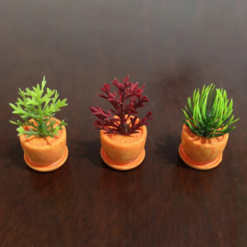 3Pcs/set 1:12 Dollhouse Miniature Green Potted Plants Mini Flower Pot Succulents Potted Home Micro Landscape Garden Model Decor