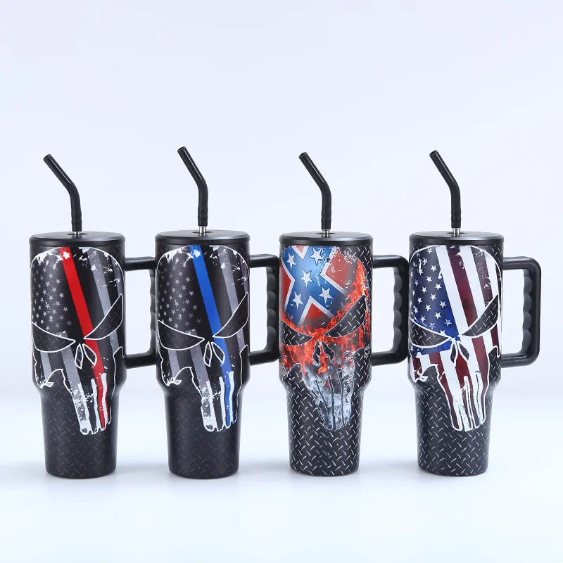 40oz Skull Graffiti Tumbler Thermos Cup acciaio inossidabile con manico bottiglia d'acqua isolata tazza da caffè tazze sottovuoto per auto da viaggio