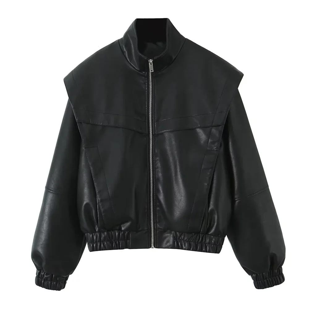 

BSK&TRAF2025new women's textured stand-up collar jacket casual versatile daily zippered niche jacket