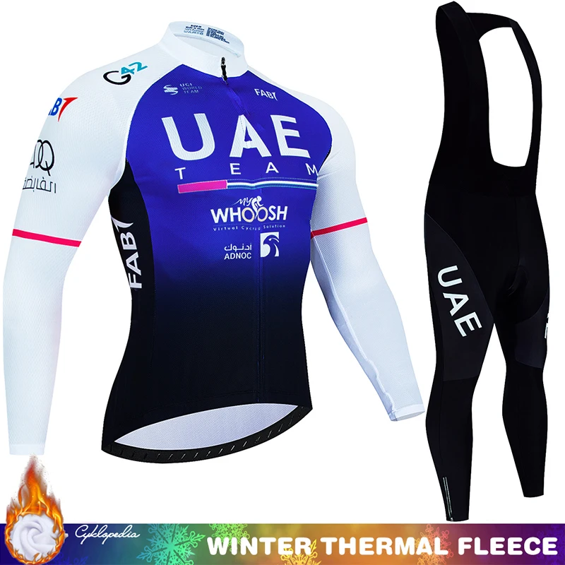 UAE Fleece Cycling Jersey Men Mtb Male Clothing Man Clothes Men\'s Bike Winter Thermal 2024 Mens Bicycle Pants Set Suit Outfit