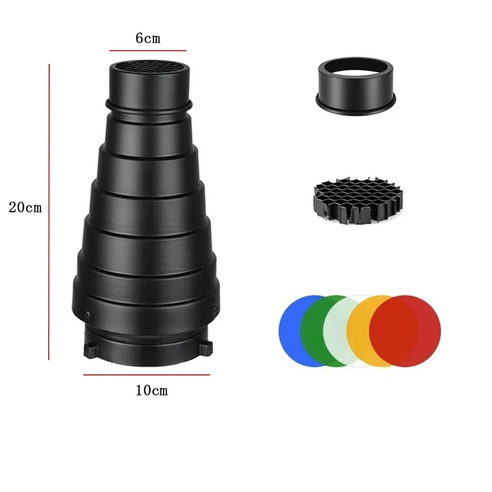 

Metal Conical Snoot with Honeycomb + 5pcs Color Filter for Bowens Mount Studio Strobe Monolight Photography Flash