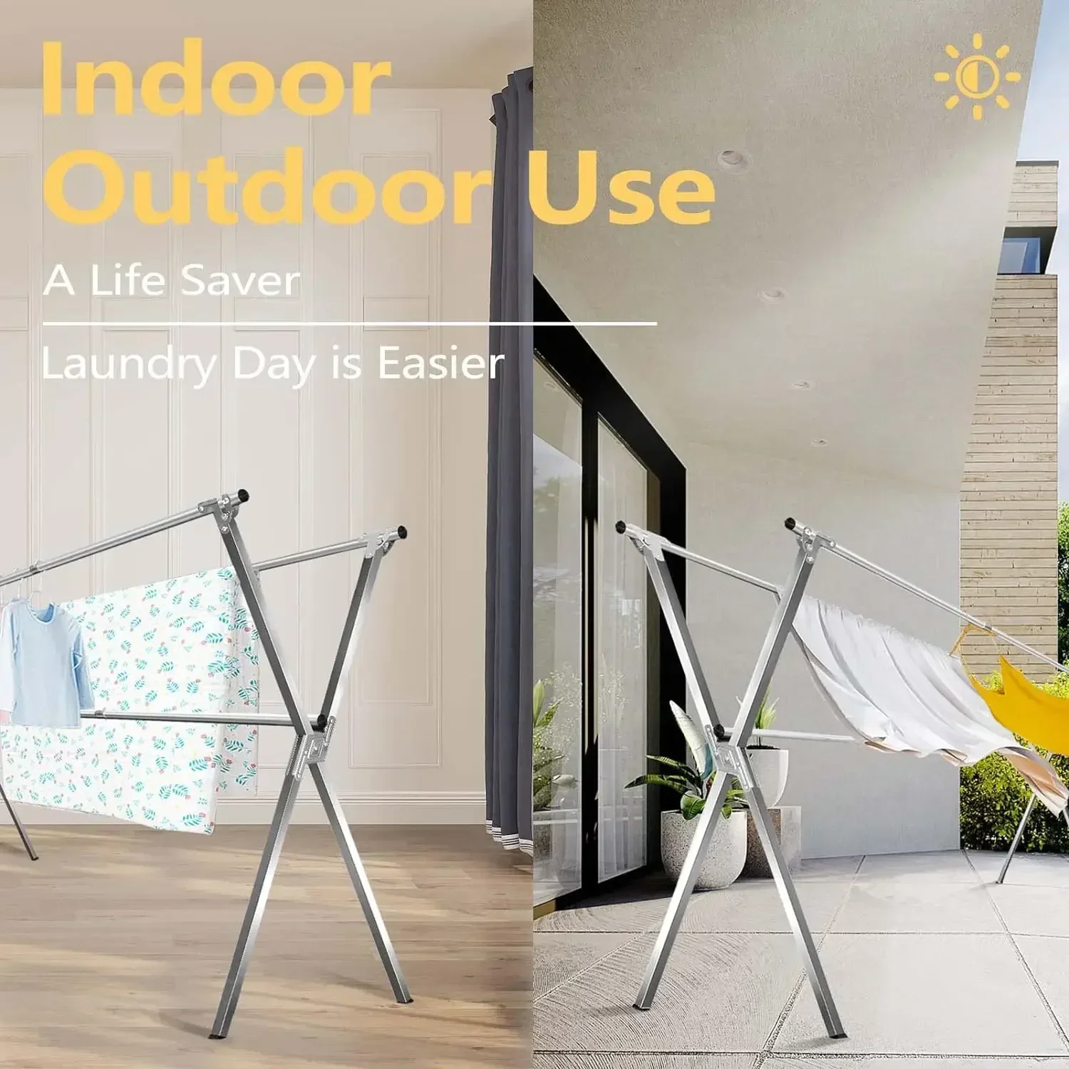 95 Inches Clothes Drying Rack, Heavy Duty Stainless Steel Laundry Drying Rack Folding Indoor Outdoor, Portable Drying