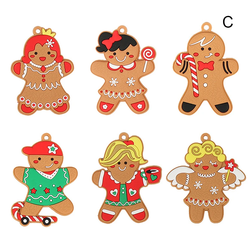 Set Of 12 Christmas Tree Decor Hanging Cartoon Gingerbread Man/Snowman/Santa Pendant Festival Party Ornament For Indoor