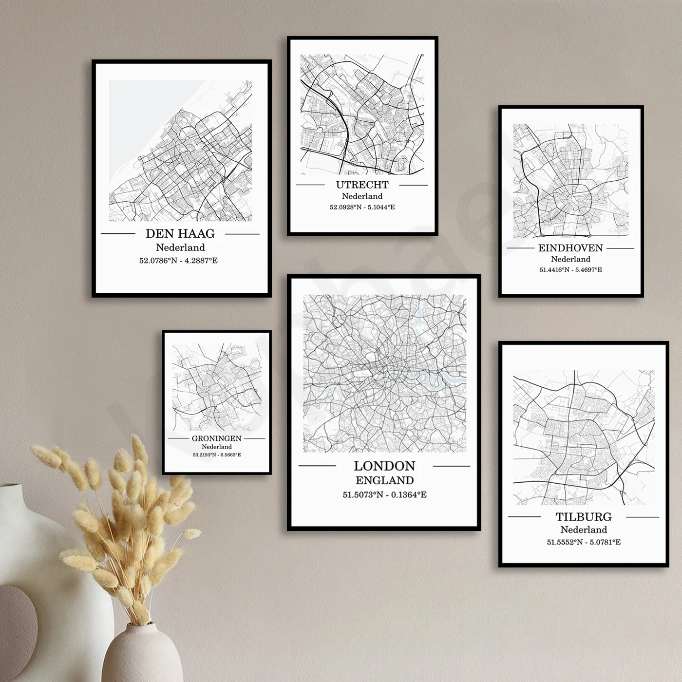 London Groningen Tilburg Eindhoven Utrecht The Hague Rotterdam Almere Dordrecht Amsterdam. City Travel Map Poster