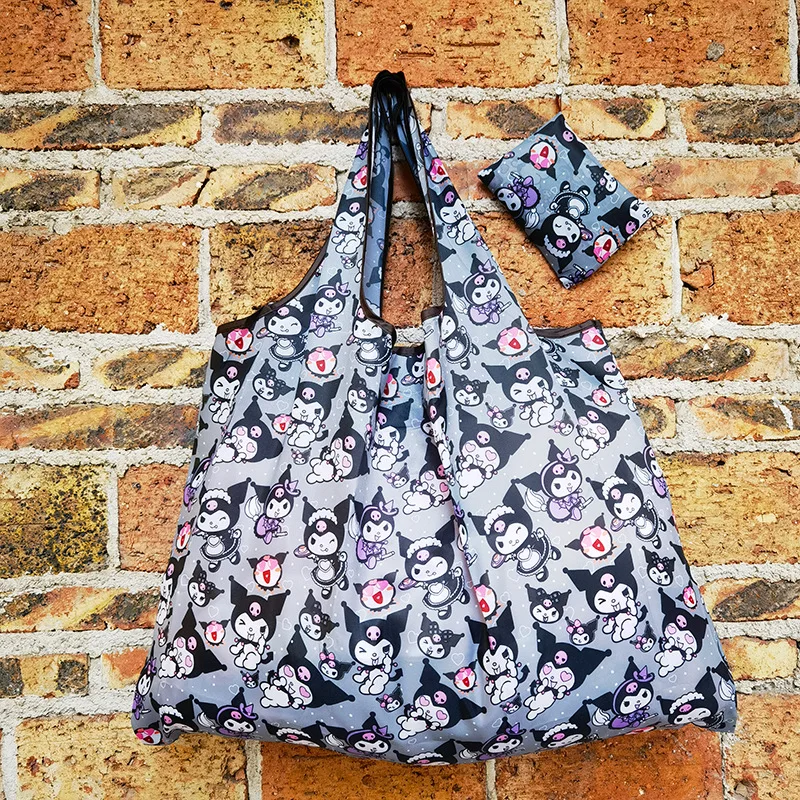 Sanrio Supermarket Eco Friendly Shopping Bag Cartoon Kuromi Foldable Portable Waterproof Large Capacity Handheld Storage Bag