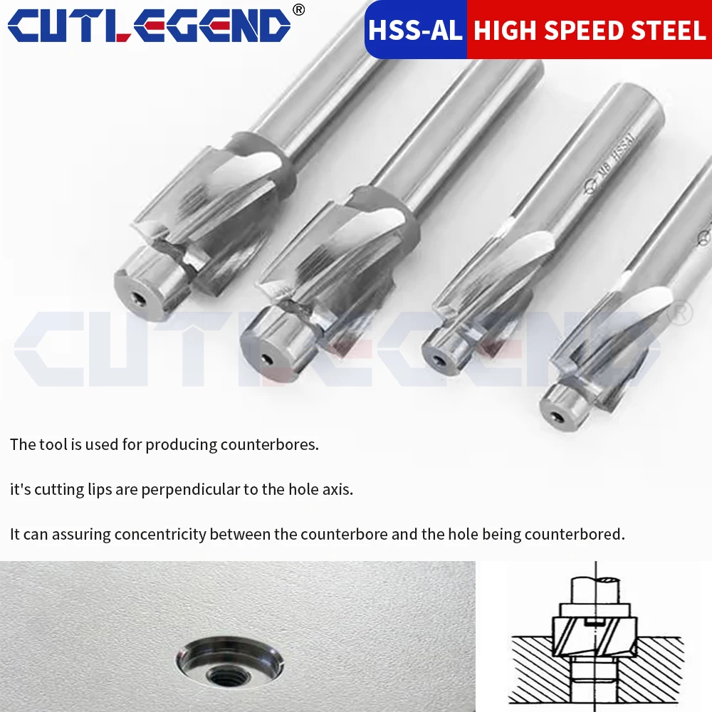 HSS Counterbore Bolt Drill Countersink Mill Cutter M3 Tin Coated M4 M5 M6 M12 CNC Countersunk Screw Hexagonal Hole Metal Tool