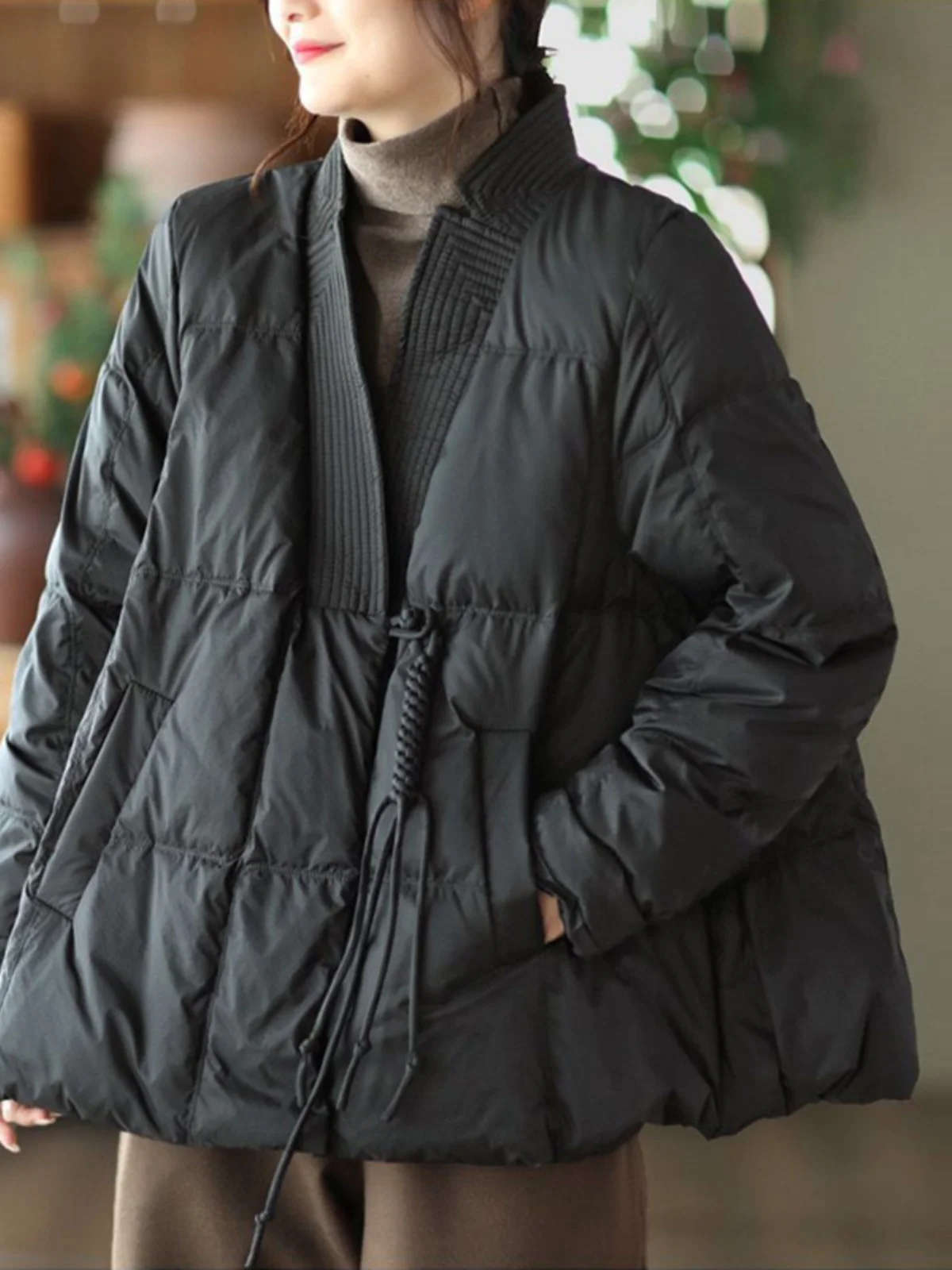 

White Du down Jaet ort Loose V-Ne на пуговицах в китайском стиле Sle Ретро Художественное зимнее пальто Корейская версия для поездок на работу Sle