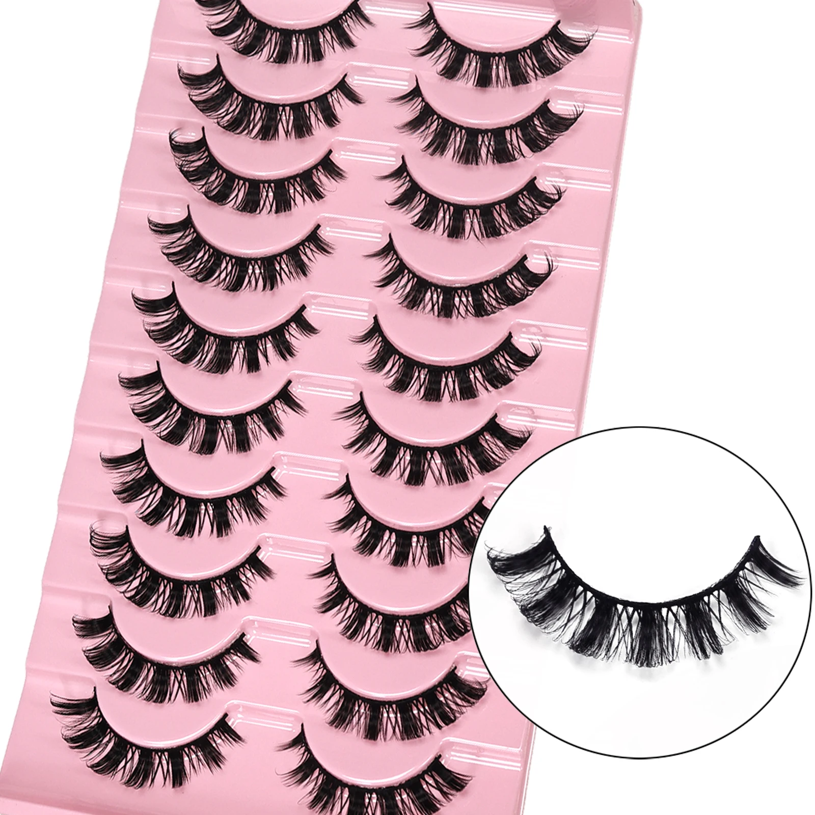 10 Pairs DD Curl Russian Strip Lashes, Fluffy Volume Faux Mink False Eyelashes, Dramatic Messy Thick Fake Lashes