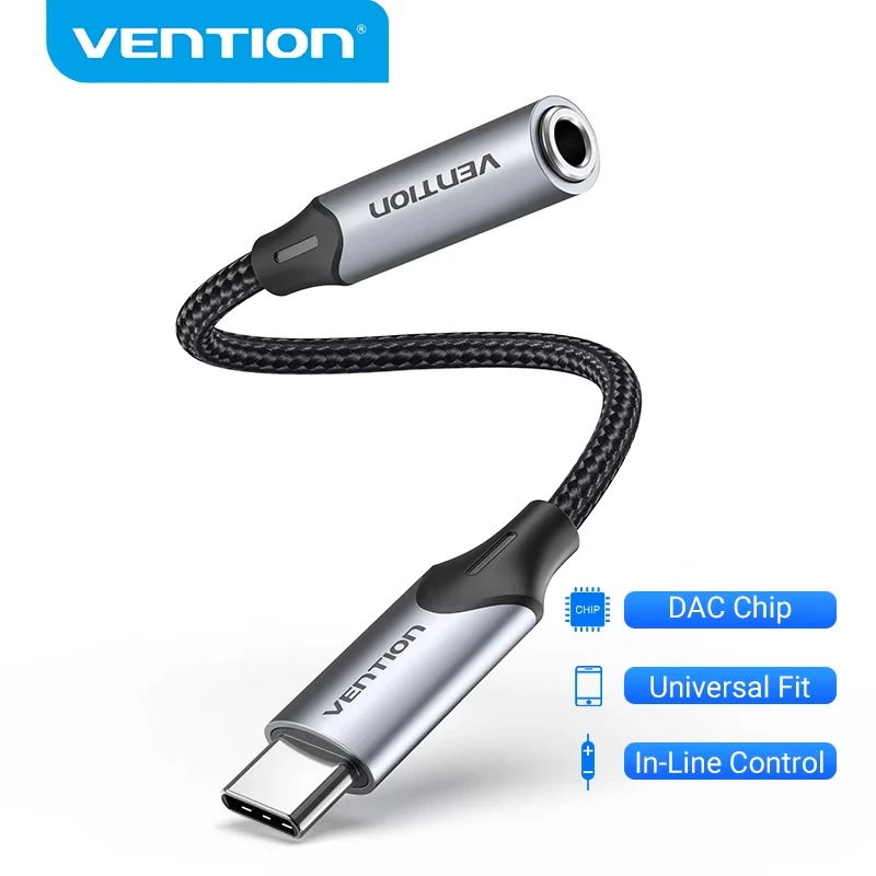 

Vention USB Type C to 3.5mm DAC Chip Earphone Adapter USB C to 3.5 Aux Cable for PC for iPhone 15 Pro Max Macbook Samsung Galaxy