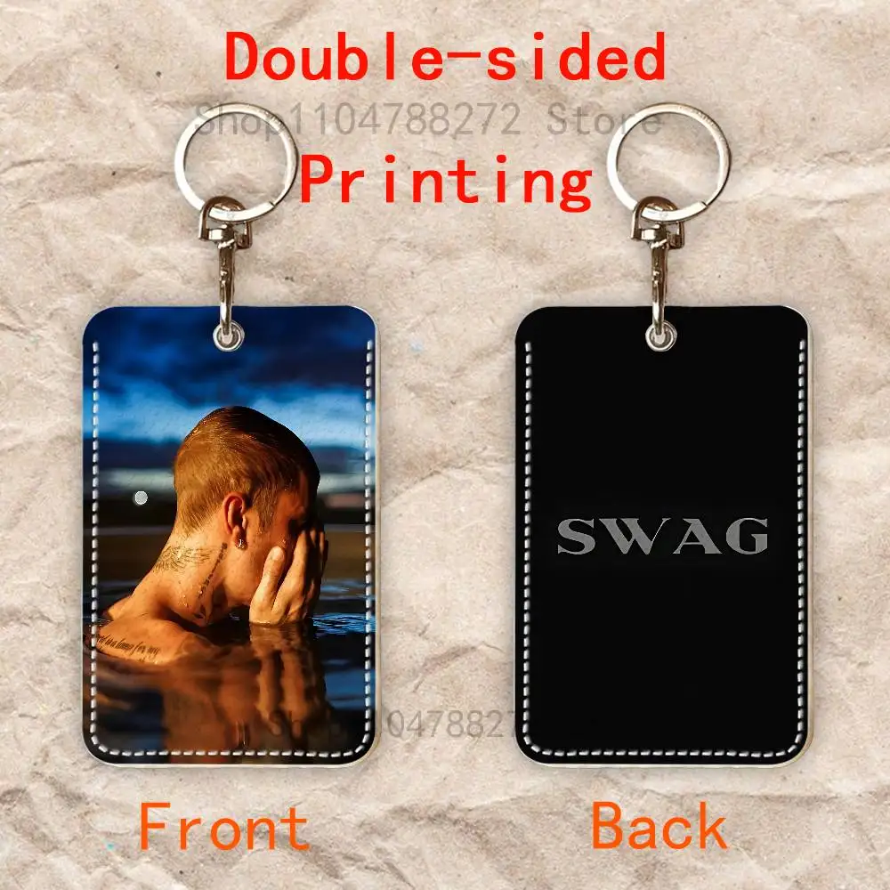 J-Justin B-Bieber Swag Custom Access Card Case Leather Card Holder Keychain Key Ring Transportation Card Case Gifts