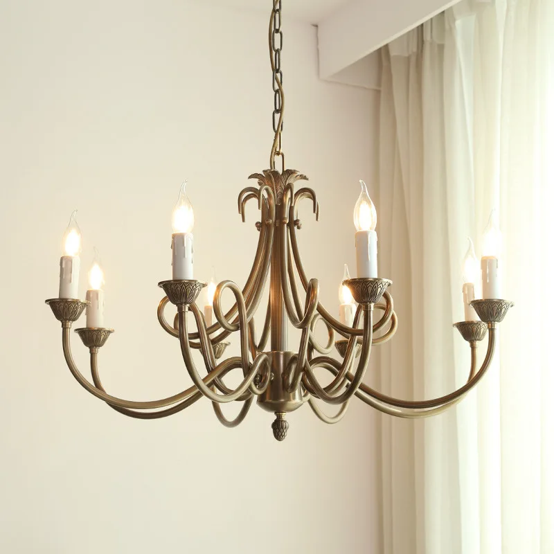 

American dark bronze, living room candle chandelier, retro, dining room, bedroom medieval light French