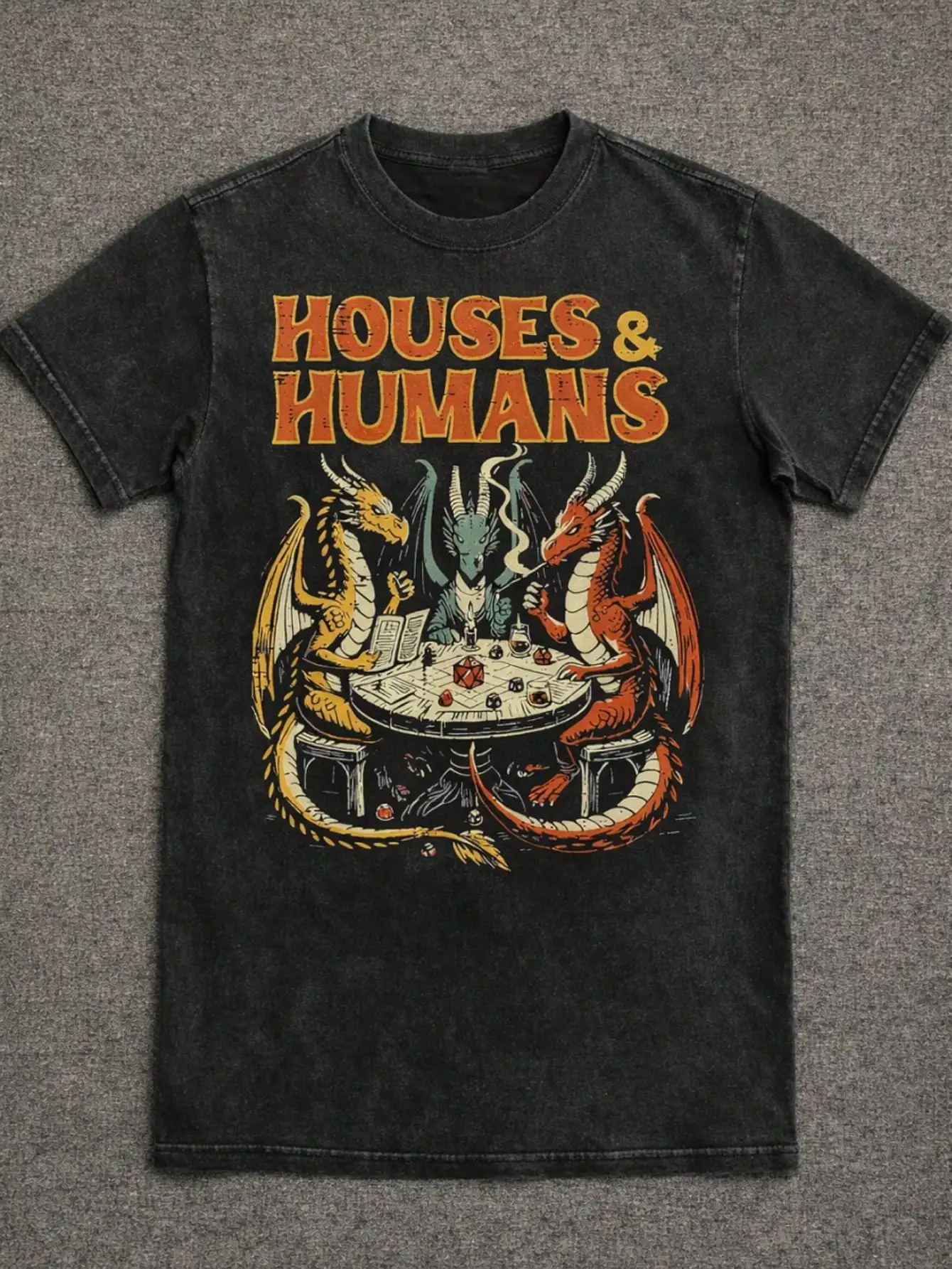 1Pcs Men Short Sleeve T Shirt Crew Neck Fantasy Dice Dragon Battle Graphic Print Gamer Casual Game Night Gift Summer Top image 6
