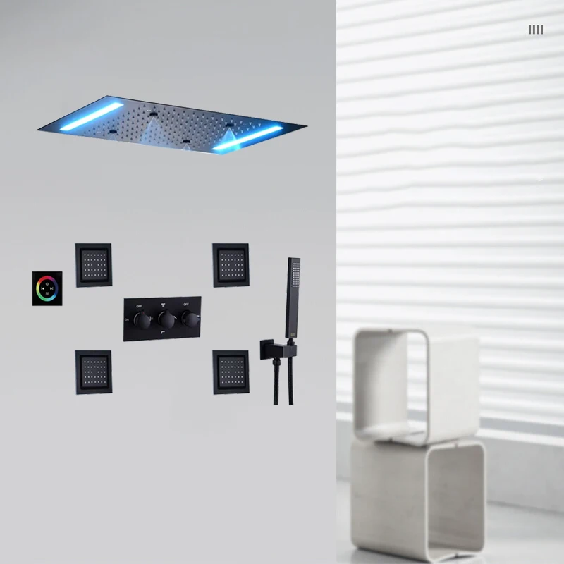 مجموعة دش مطر/رذاذ/سقف السقف Luxury14X20 بوصة عالية الرتبة/مختلطة التفتيت باللون الأسود غير اللامع مع لوحة LED