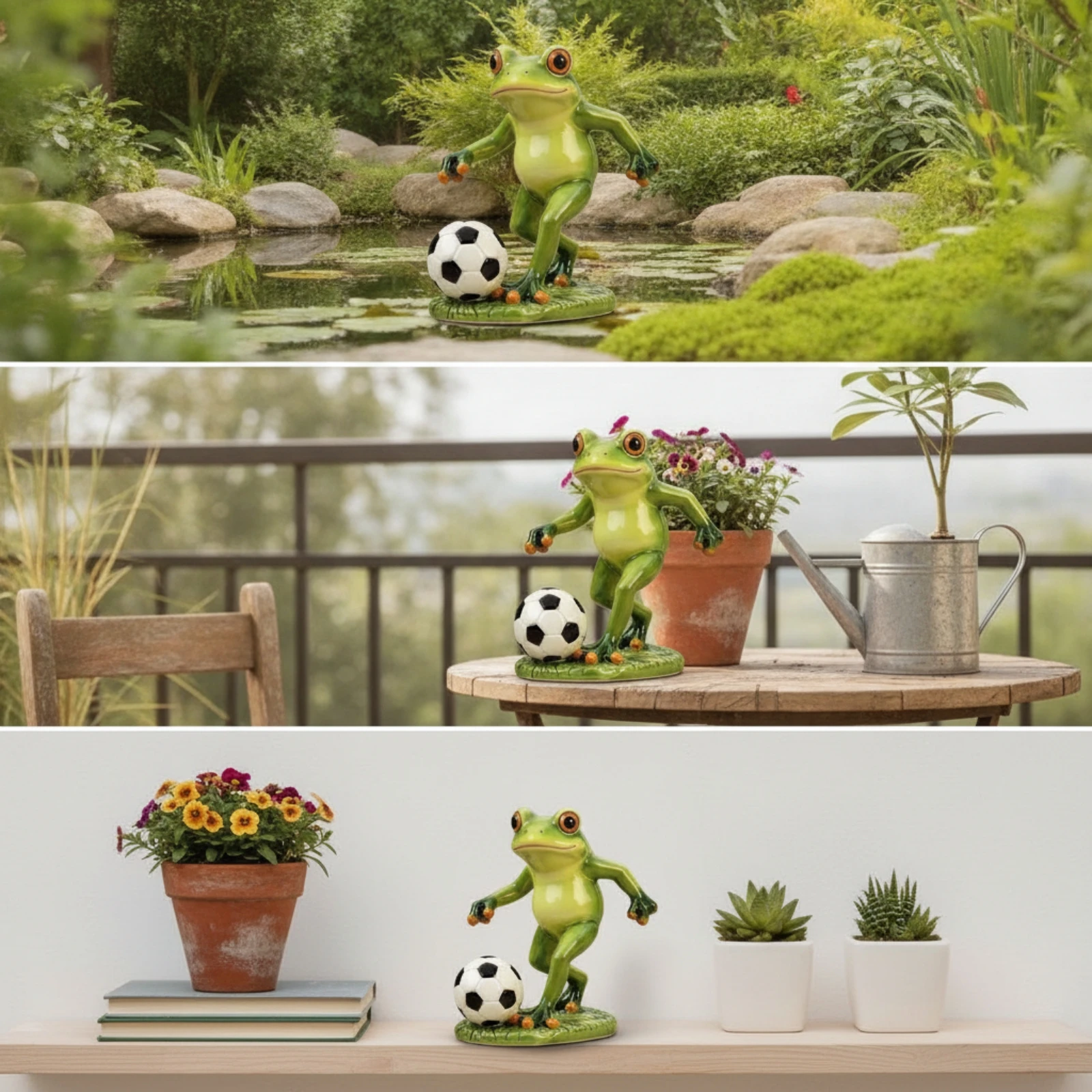 Frog Statue with Soccer Ball Whimsical Frog Statue Decor Glossy Long-Lasting for Gardeners, Garden, Patio