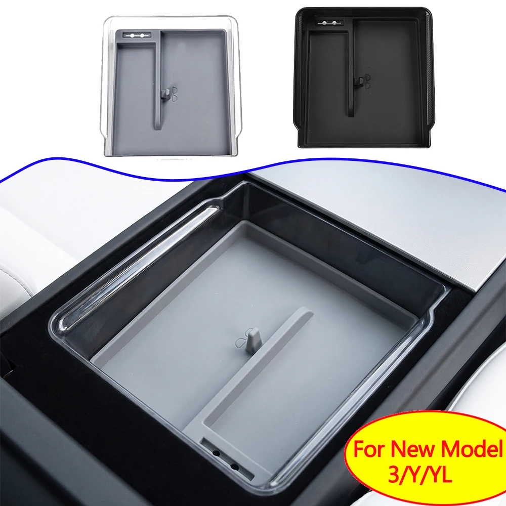 Hidden Center Console Organizer Tray With Silicone Protective Mat For Tesla Model 3 Highland Model Y Juniper Armrest Storage Box
