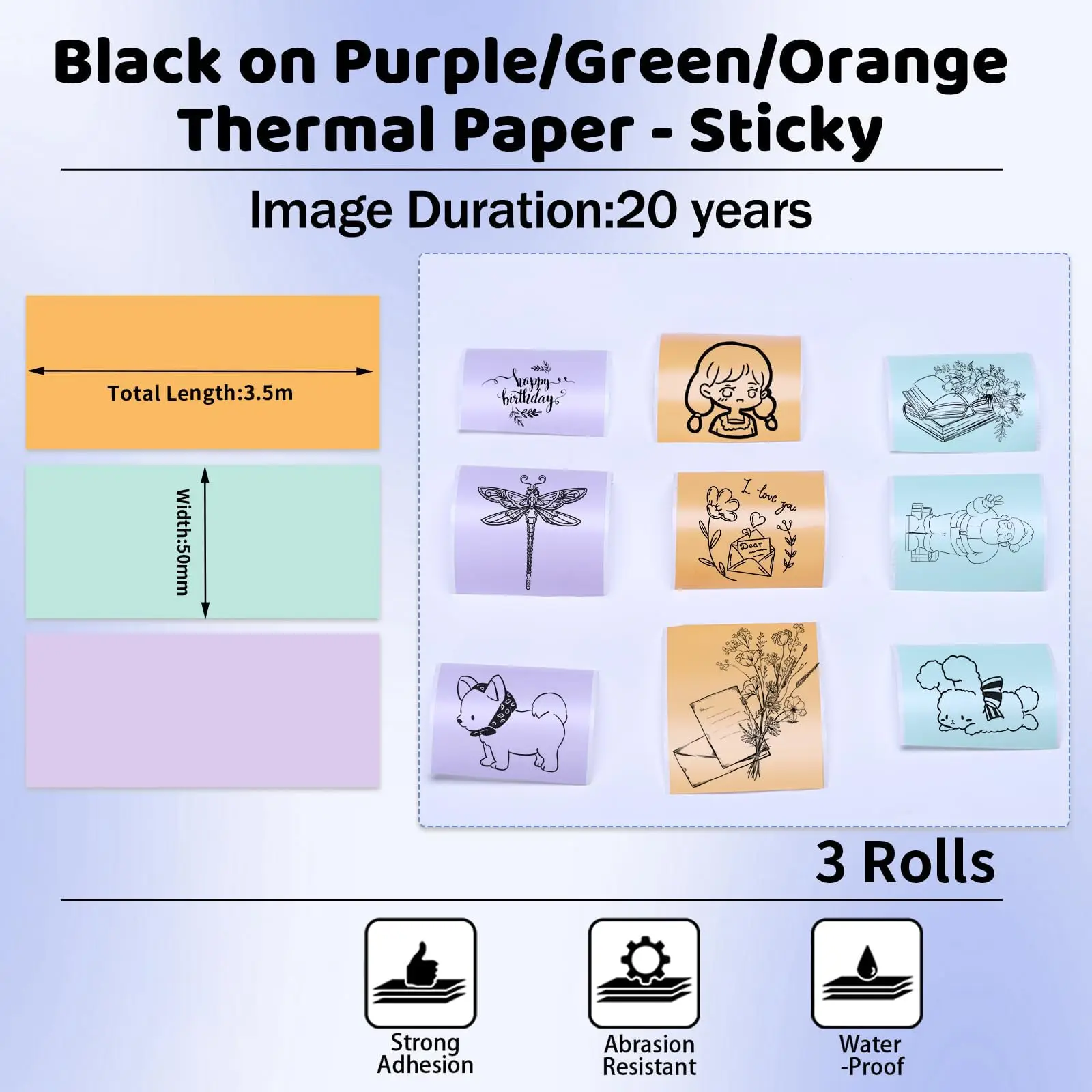 53mm Clear Thermal Paper Self-Adhesive/Non-Adhesive Multicolor for Pocket Printers, Photo Journal Stickers, Transparent Crafts