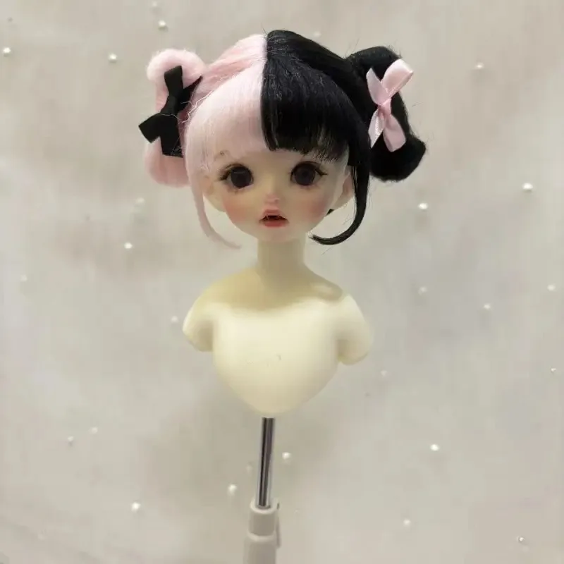 

Doll Hair Girl Black-Pink Cute Knot Wig, The Head Circumference Of Doll Is 9-18cm