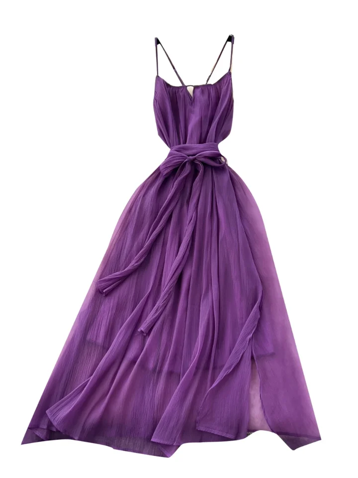 Foamlina Purple Fairy Dress 2025 New High Qualtiy Strap Waist Holiday Dress Split Fork Drape Suspender Chiffon Dresses - AliExpress 200000345 Foamlina Purple Fairy Dress 2025 New High Qualtiy Strap Waist Holiday Dress Split Fork Drape Suspender Chiffon Dresses - AliExpress 200000345