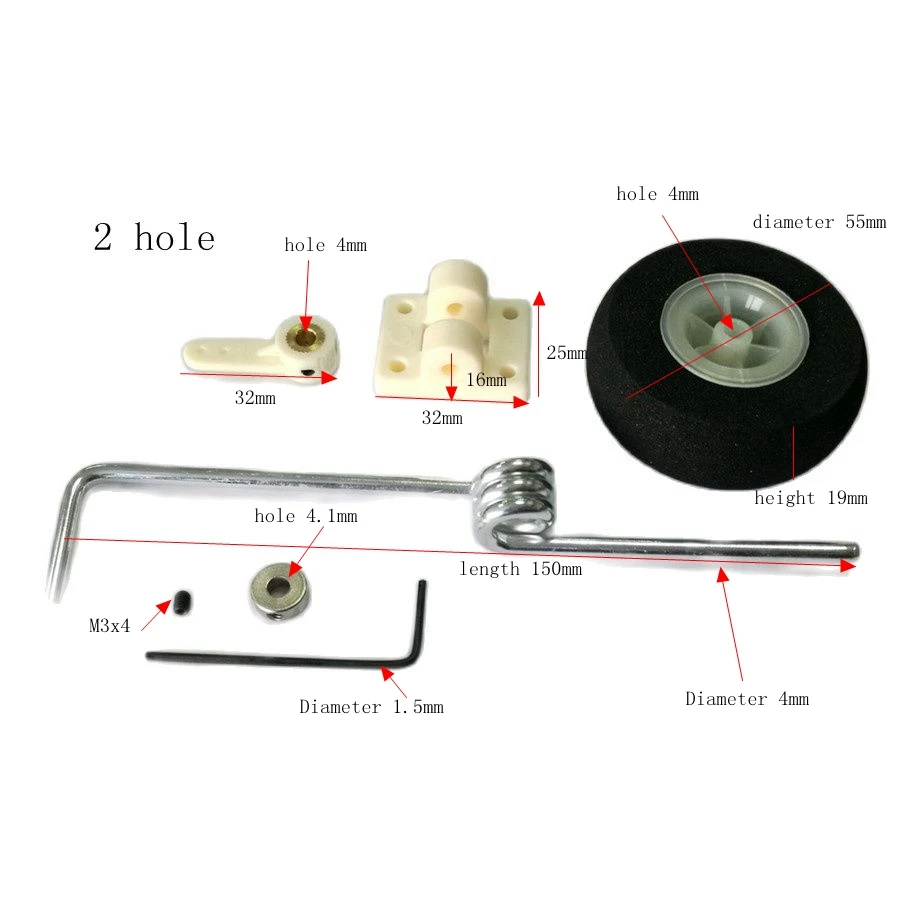 Haoye-Direction de train d'atterrissage pour roue avant, bras de direction avec 2 trous/3 trous, classe 46-60 pour modèle d'avion RC, accessoire de pièces, 1 jeu