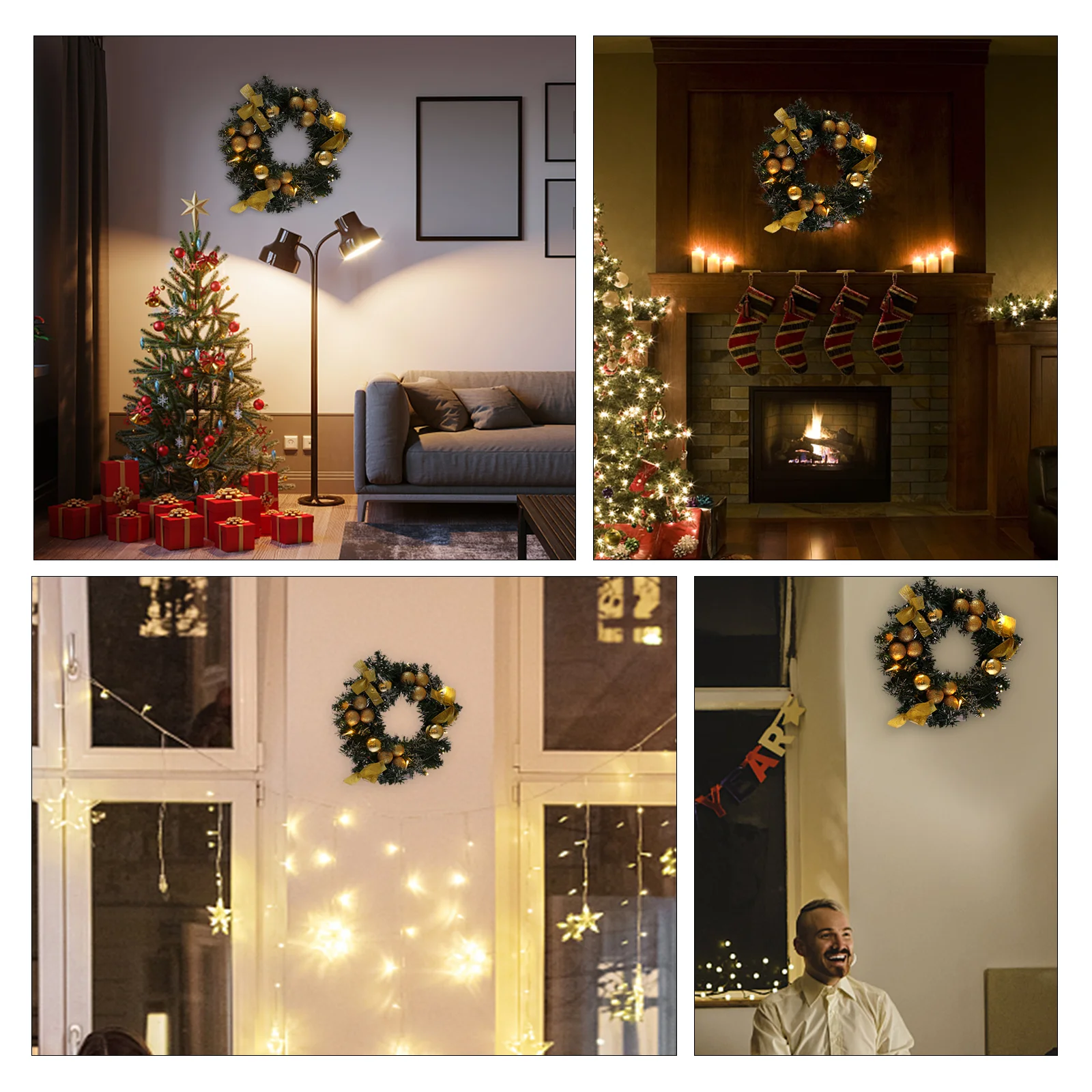 

Christmas Wreath 1Pc Light Pvc Garland Xmas Hanging Decor Door Wall Festive Atmosphere Lasting Holiday Photography Prop