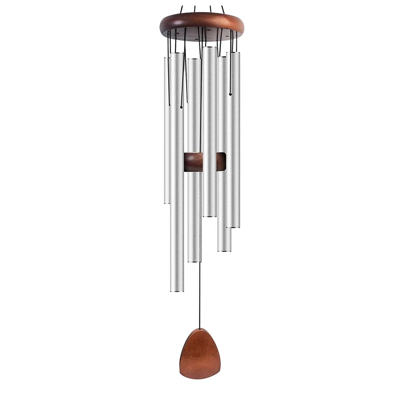 ABHU معدن Windchime الألومنيوم Windbell الرياح الدقات 6 قضبان الدقات ديكور المنزل الحرفية حديقة الفناء الفضة