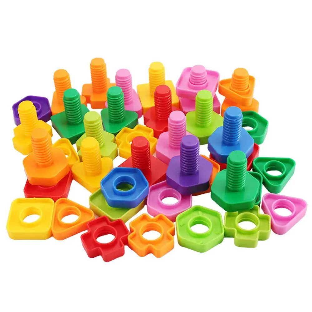 Blocchi di costruzione a vite educativi Forma di vite Blocchi di inserti in plastica colorata Regalo di giocattoli a forma di dado di medie dimensioni in plastica