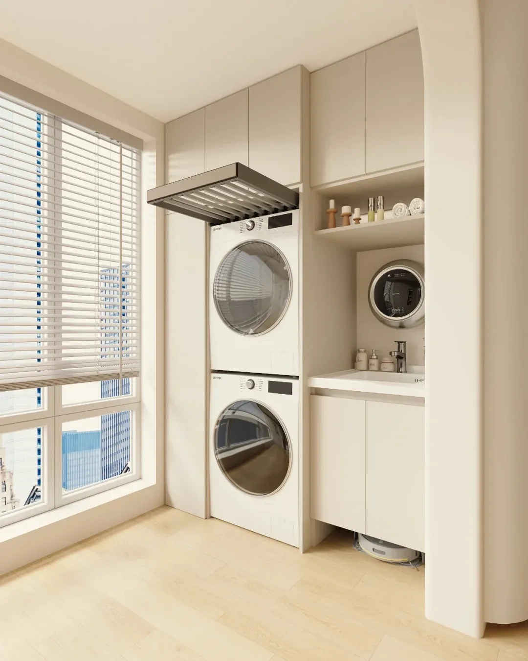 Customized Balcony Laundry Cabinet with Built in Washing Machine for Pantry Use