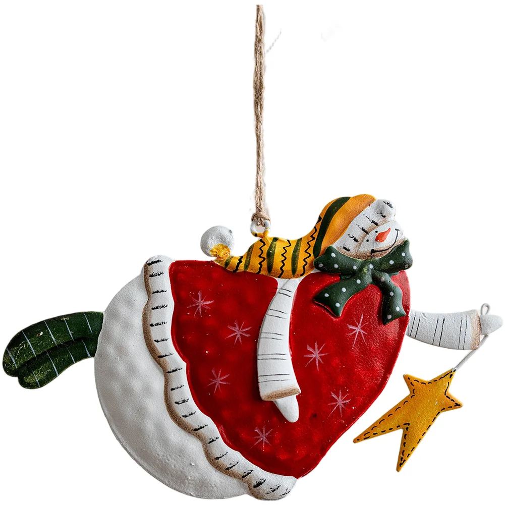 

Double sided iron snowman pendant for Christmas tree decoration vintage style metal ornament for holiday home accents