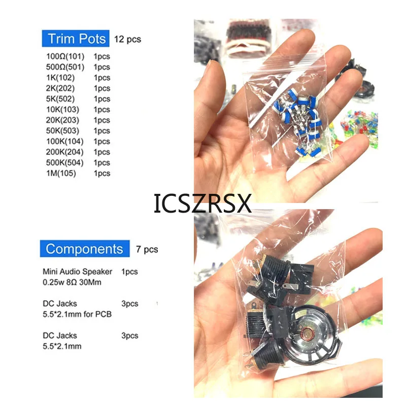 Kit de componentes electrónicos Ultimate Edition, varios condensadores comunes, resistencias, condensadores, T0-92, transistores LED, placa PCB, DIP-IC