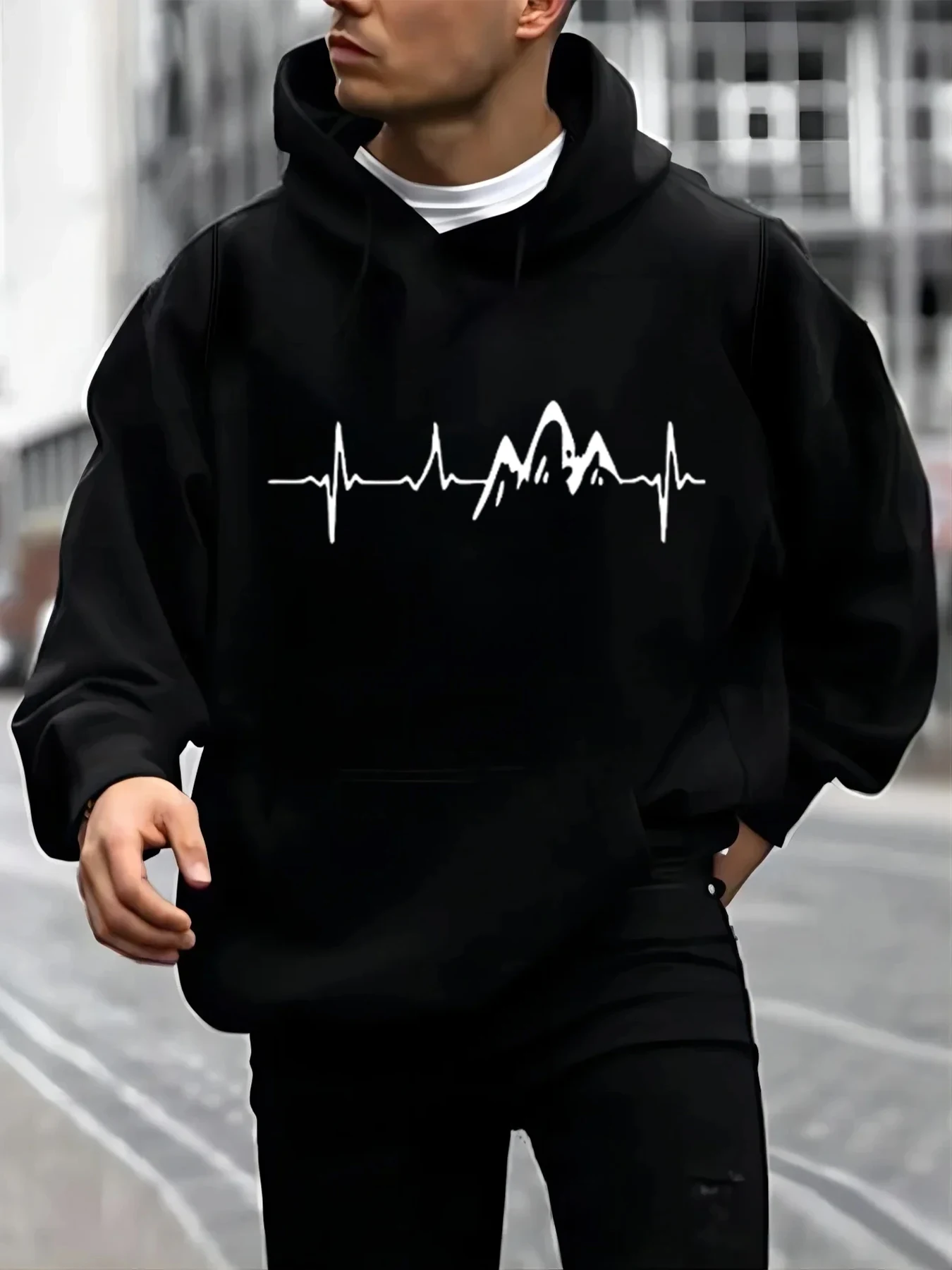 Sudadera Con Capucha Retro Mountain Peak Print Fashion Men Black White Pullover Hoodies Harajuku Sudadera Con Capucha Hombre