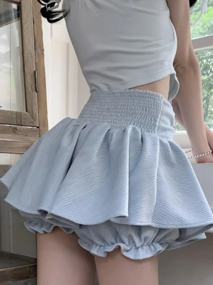 Summer Blue Japanese Kawaii Mini Skirt Women Hight Waist Sweet Cute Cake Skirt Female Bow Korea Casual Princess Mini Skirt 2023