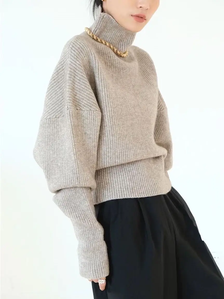 

2026 Turtleneck Knitted Sweater Woman Japan Fashion Cute Pullover Sweet 2000s Sweater Elegant Knitwears Designer Aesthetic Chic