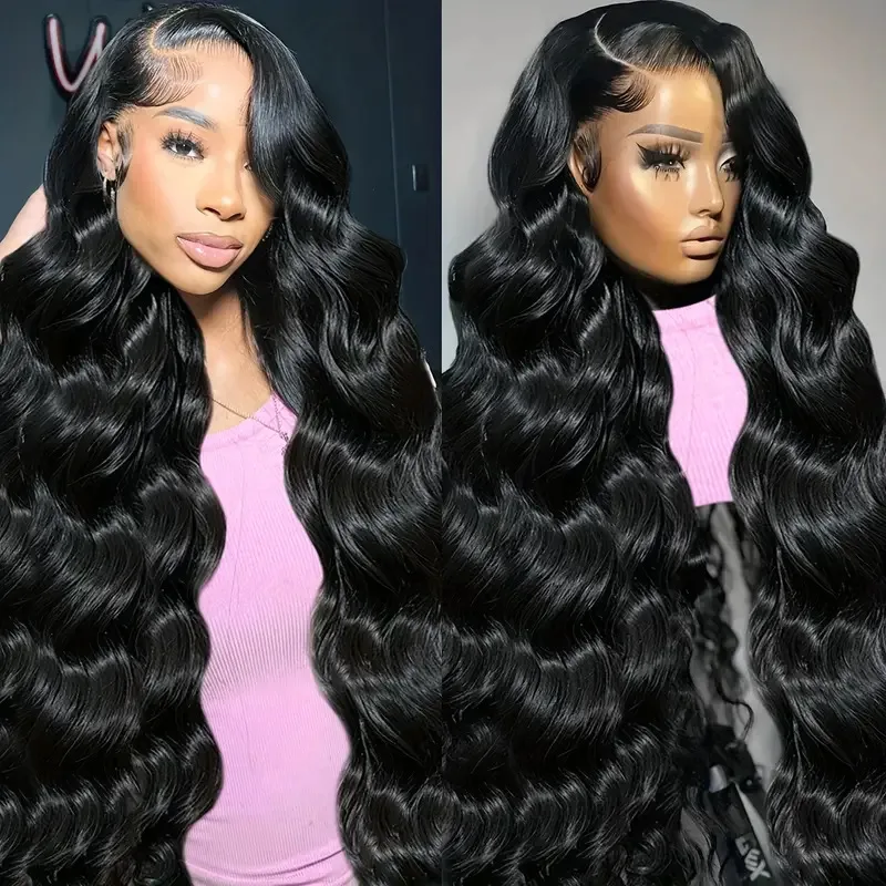 13x6 Body Wave HD Lace Frontal Wig Brazilian Virgin Human Hair Pre‑plucked Baby Hair Natural Black Long Wavy Wigs For Women