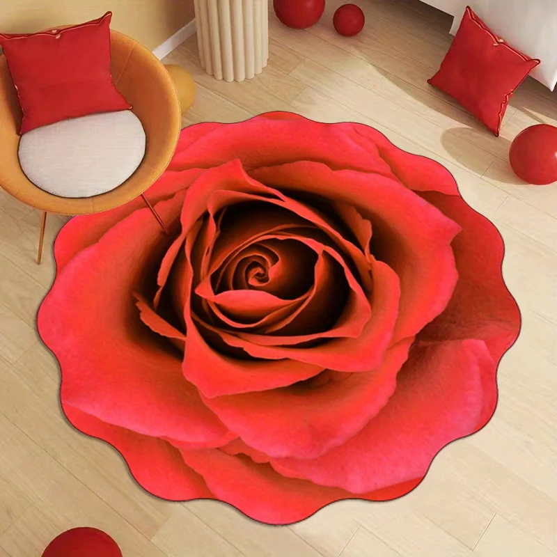 VIKAMA Rose-Shaped Rug Decorative accent for bay windows beside living room sofas Soft, skin-friendly, machine washable