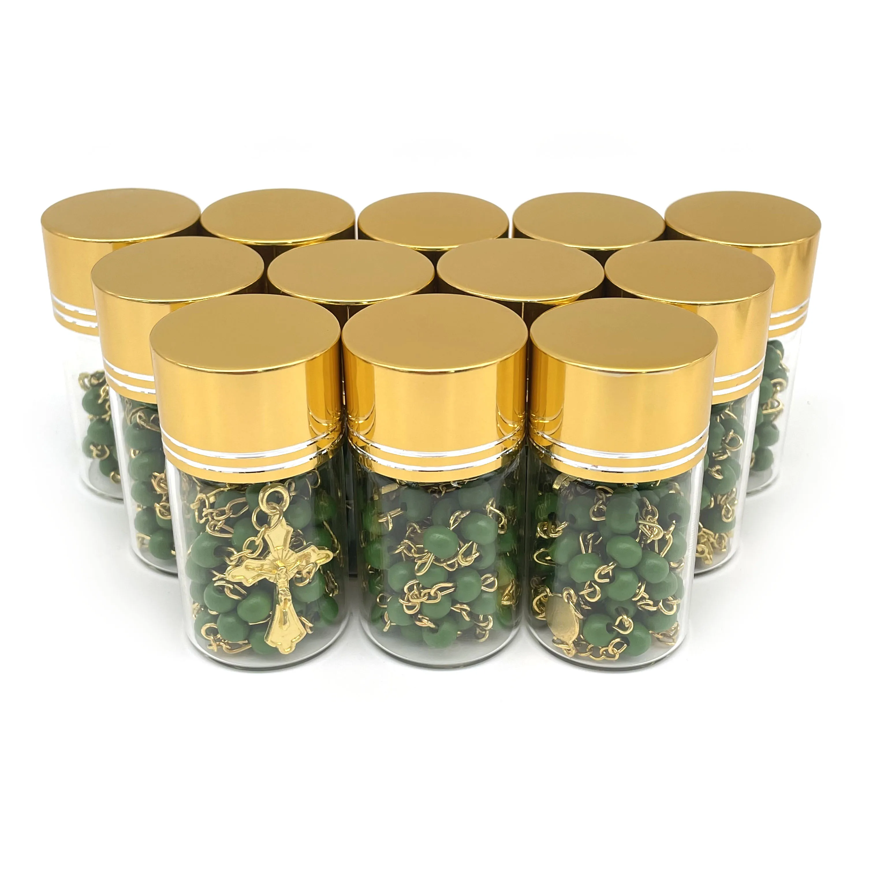 12PC St. Jude Judas Saint Scented Wood Rosaries In Glass Jar Bottle Silver Recuerdos de Bautizo First Communion Birthday Party Favor For Boy Girl